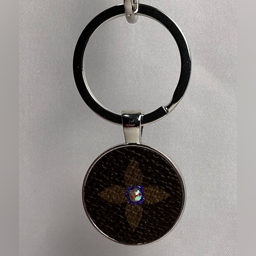Louis Vuitton Monogram Canvas Flower Double Sided Keychain Swarovski Crystal